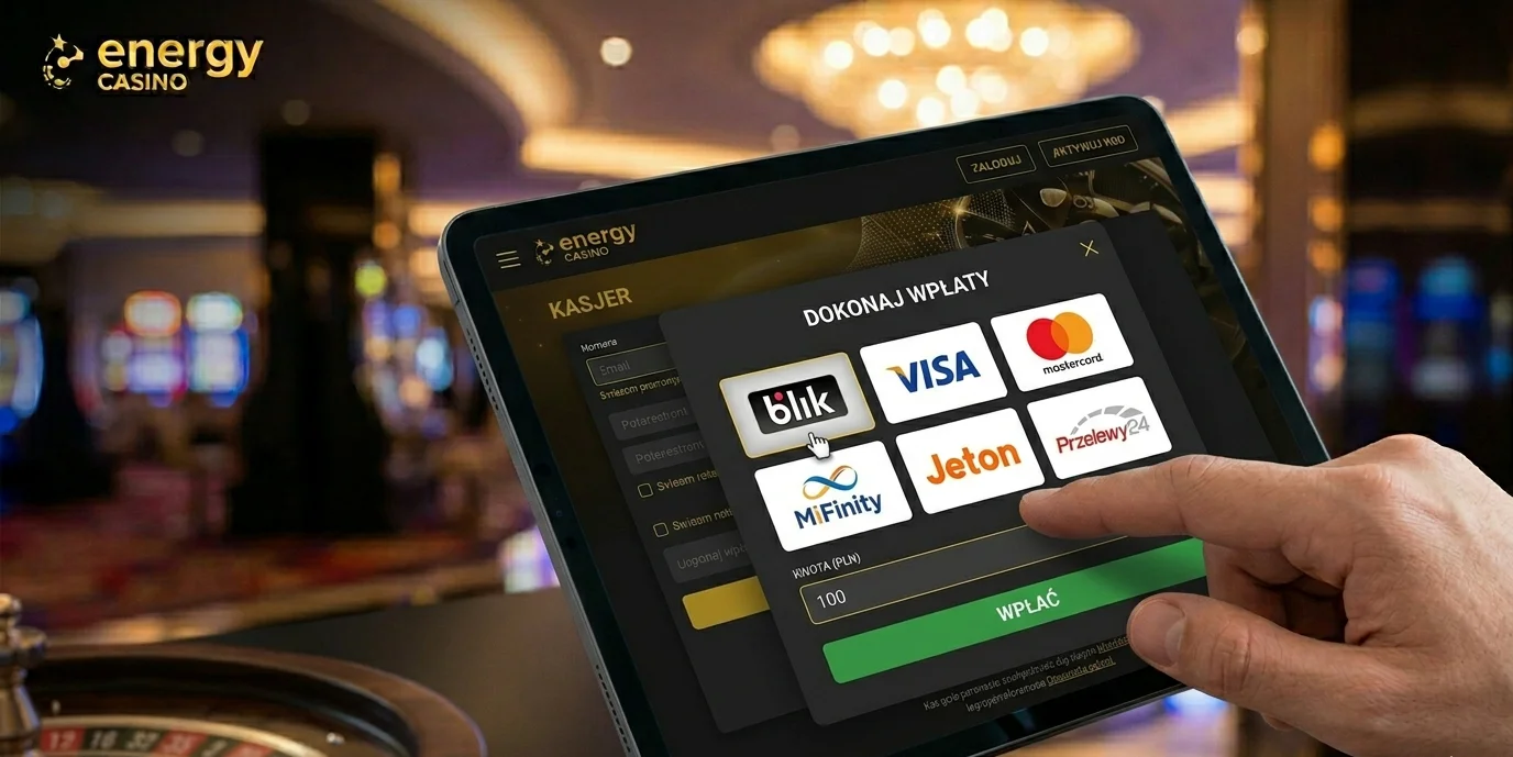 Ekran kasy Energy Casino z metodami płatności BLIK Visa MasterCard