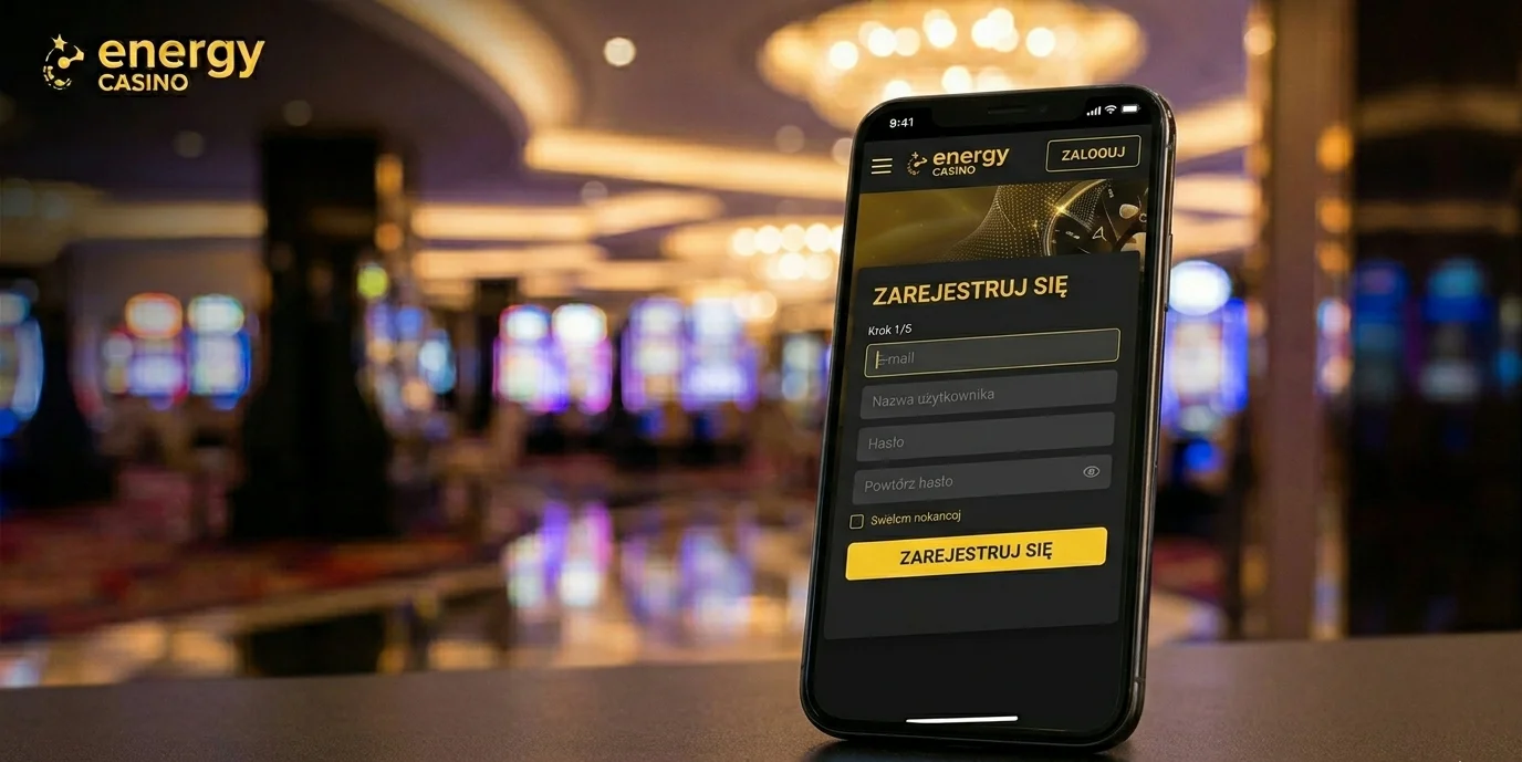 Formularz rejestracji Energy Casino na pełnym ekranie telefonu